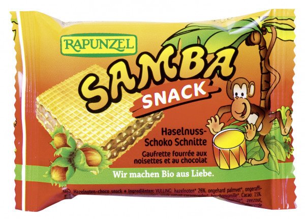 Rapunzel Samba Snack, Haselnuss-Schoko Schnitte, 25g, Bio